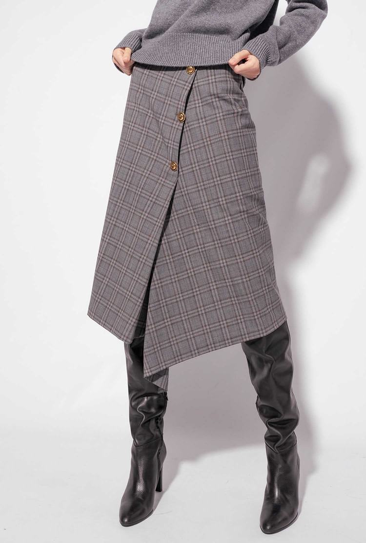 Dark Grey Women's Pinko Calf-length Check Skirts | Ireland-26174809