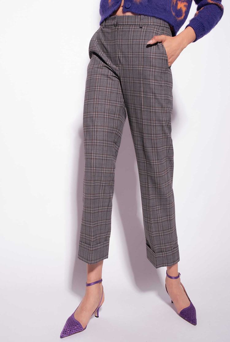 Dark Grey Women's Pinko Chequered Pants | Ireland-30248659