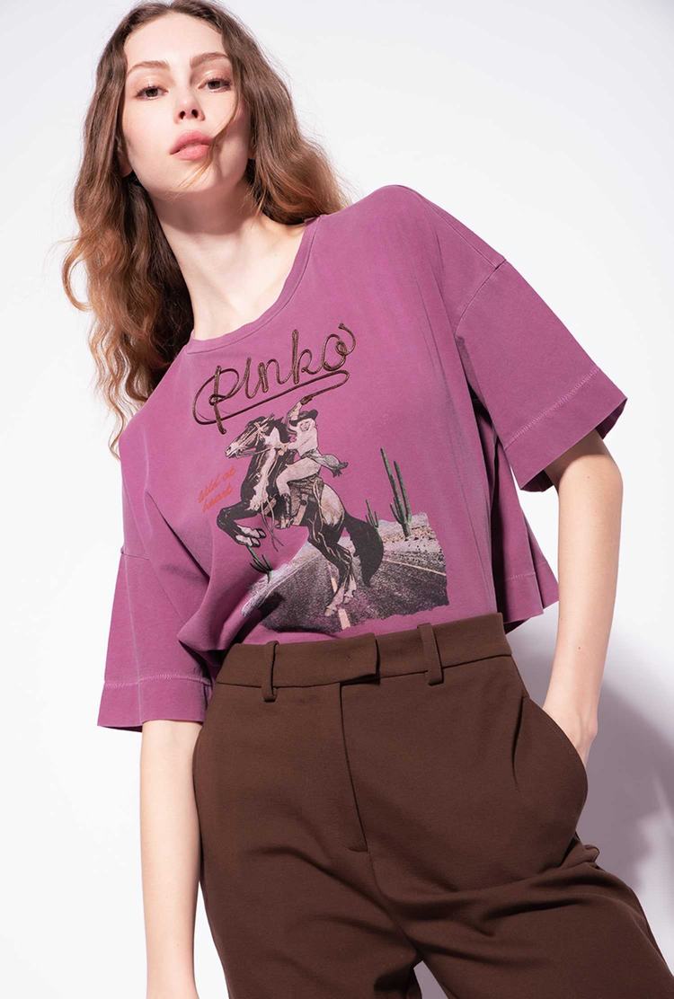 Dark Purple Women\'s Pinko Cropped Western T Shirts | Ireland-17403869