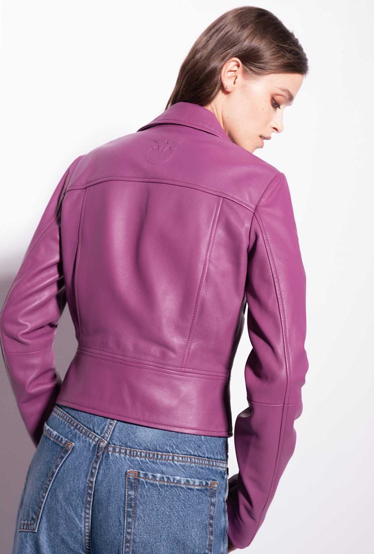 Dark Purple Women's Pinko Nappa Leather Biker Jacket | Ireland-02783569