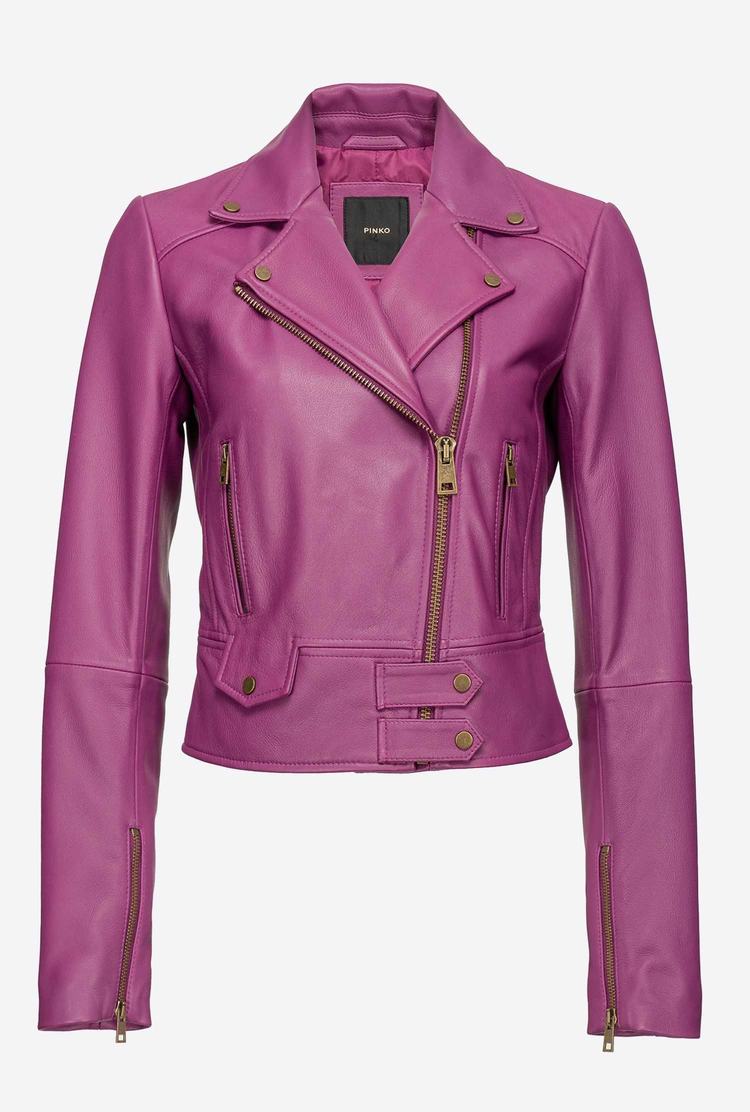 Dark Purple Women's Pinko Nappa Leather Biker Jacket | Ireland-02783569