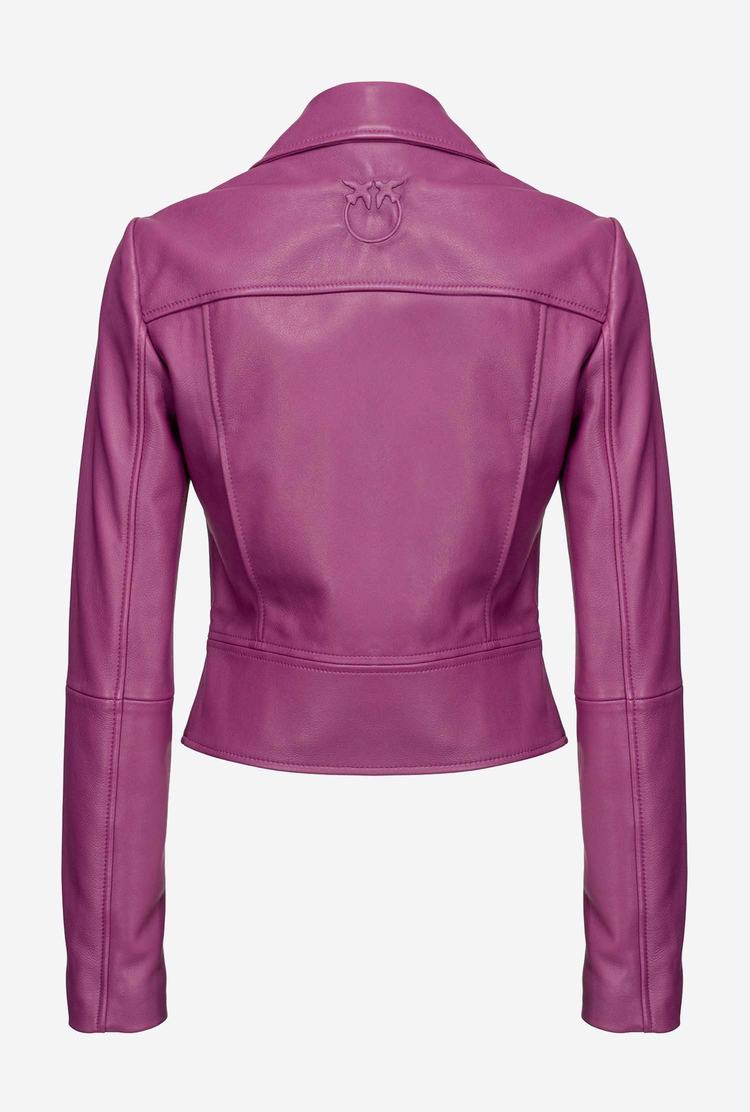 Dark Purple Women's Pinko Nappa Leather Biker Jacket | Ireland-02783569