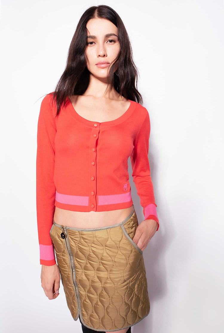 Deep Red Women's Pinko Cropped Colour-block Cardigan | Ireland-04512879