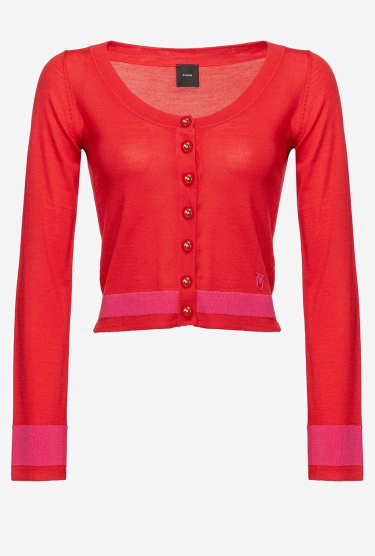 Deep Red Women's Pinko Cropped Colour-block Cardigan | Ireland-04512879