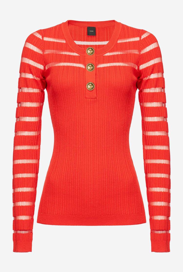 Deep Red Women's Pinko Transparent Stripes Sweaters | Ireland-43817909