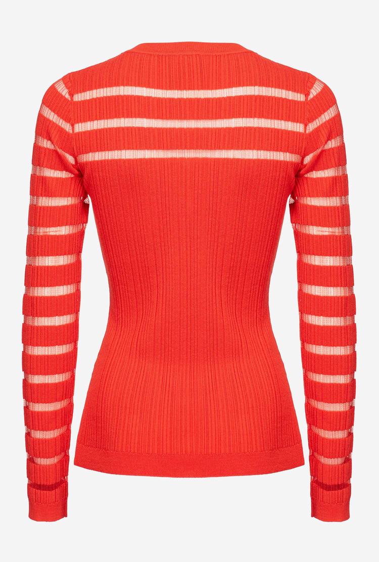 Deep Red Women's Pinko Transparent Stripes Sweaters | Ireland-43817909