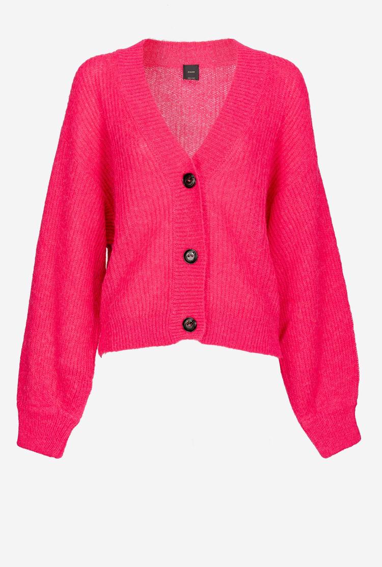 Fluorescent Fuchsia Women's Pinko Cropped Rib-knit Cardigan | Ireland-06193549