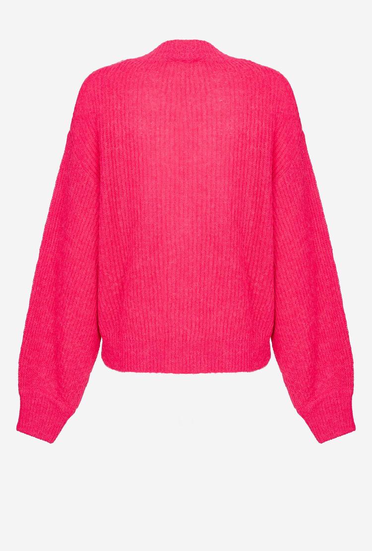 Fluorescent Fuchsia Women's Pinko Cropped Rib-knit Cardigan | Ireland-06193549