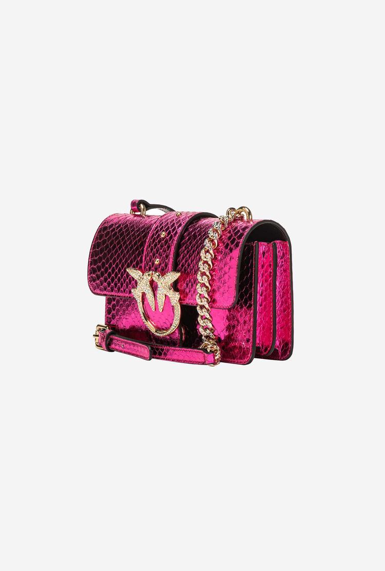 Fuchsia Gold Women's Pinko Galleria Laminated Reptile Mini Love Bag One Crossbody Bags | Ireland-75493269