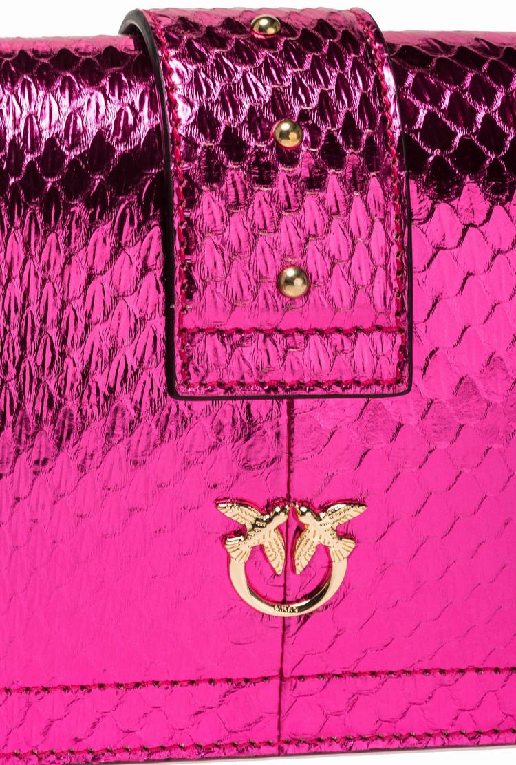 Fuchsia Gold Women's Pinko Galleria Laminated Reptile Mini Love Bag One Crossbody Bags | Ireland-75493269