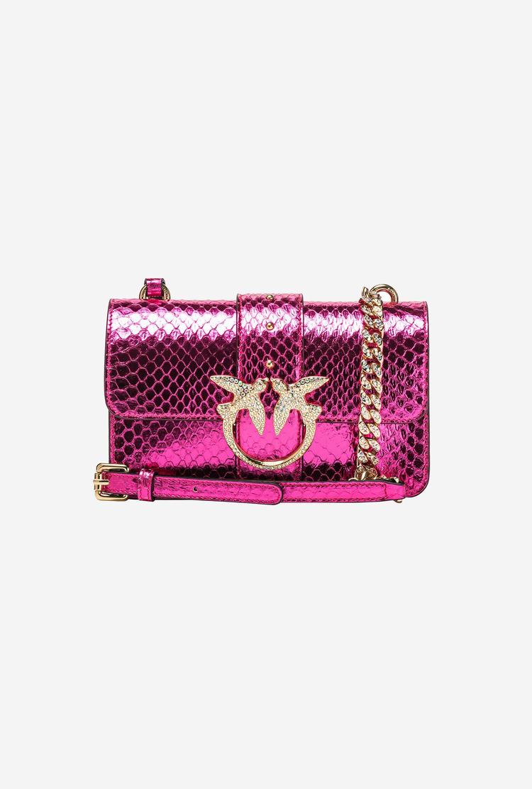 Fuchsia Gold Women\'s Pinko Galleria Laminated Reptile Mini Love Bag One Crossbody Bags | Ireland-75493269