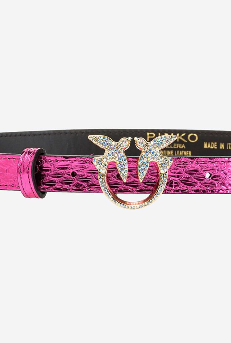 Fuchsia Gold Women's Pinko Galleria Thin Laminated Reptile Skin Belts | Ireland-93867509