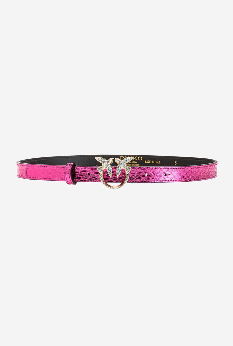 Fuchsia Gold Women\'s Pinko Galleria Thin Laminated Reptile Skin Belts | Ireland-93867509