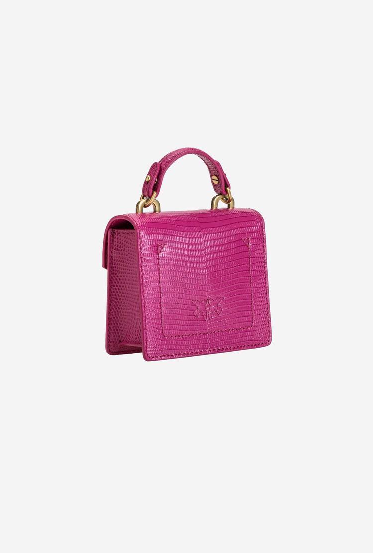 Fuchsia Gold Women's Pinko Micro Love Bag Handle Lizard Handbag | Ireland-86742109