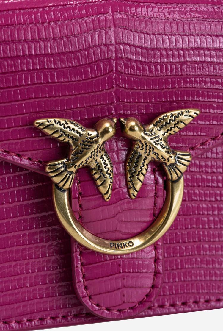 Fuchsia Gold Women's Pinko Micro Love Bag Handle Lizard Handbag | Ireland-86742109