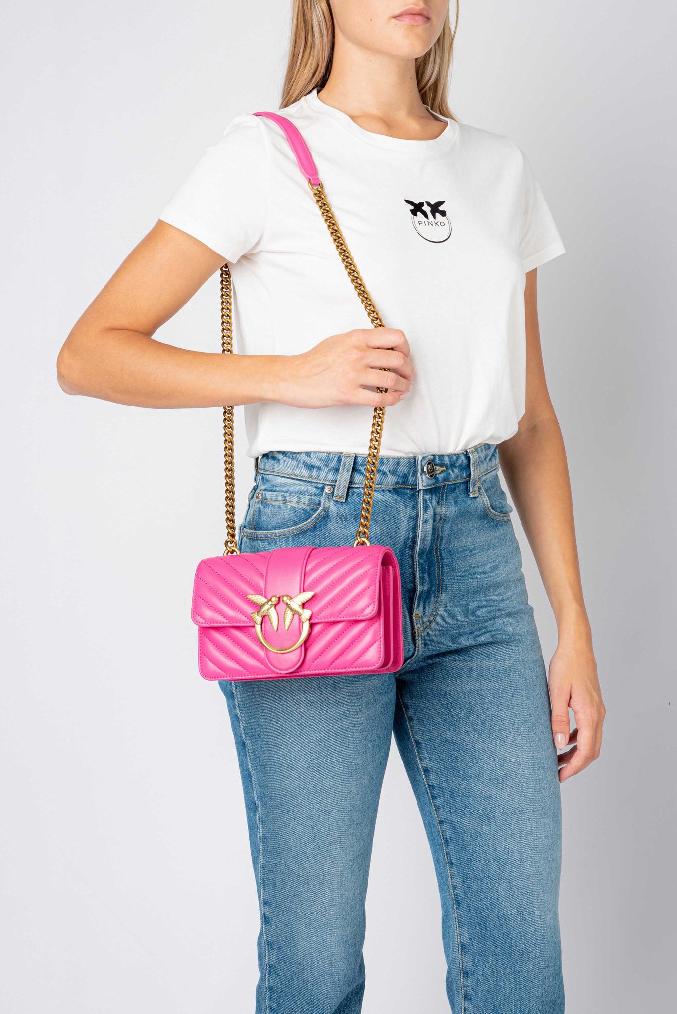 Fuchsia Gold Women's Pinko Mini Love Bag Icon Chevron Crossbody Bags | Ireland-02394719