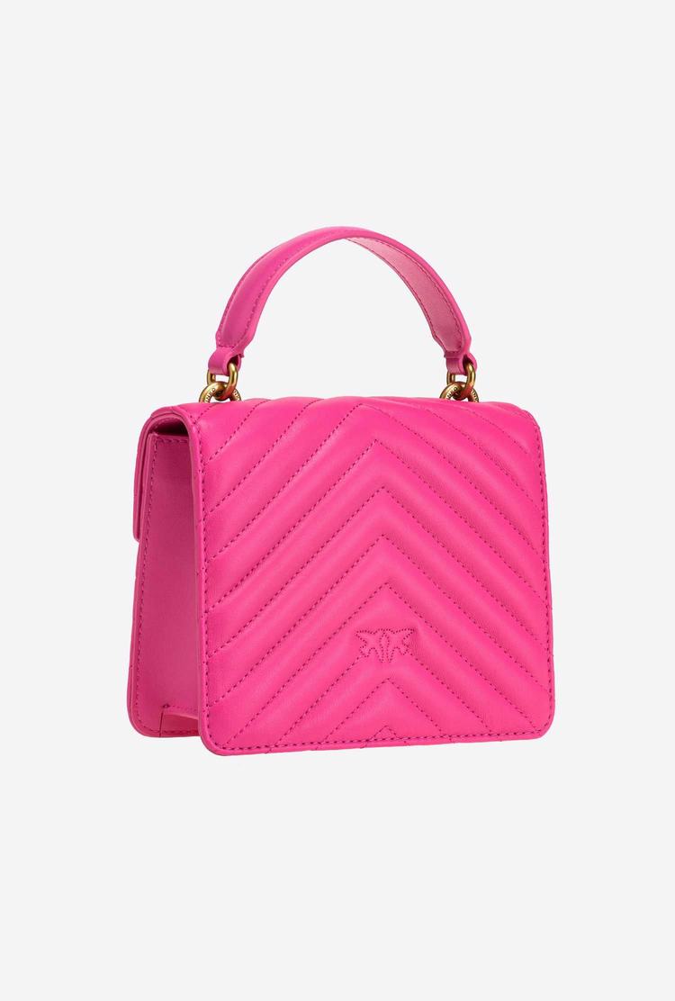 Fuchsia Gold Women's Pinko Mini Love Bag Handle Chevron Handbag | Ireland-23641789