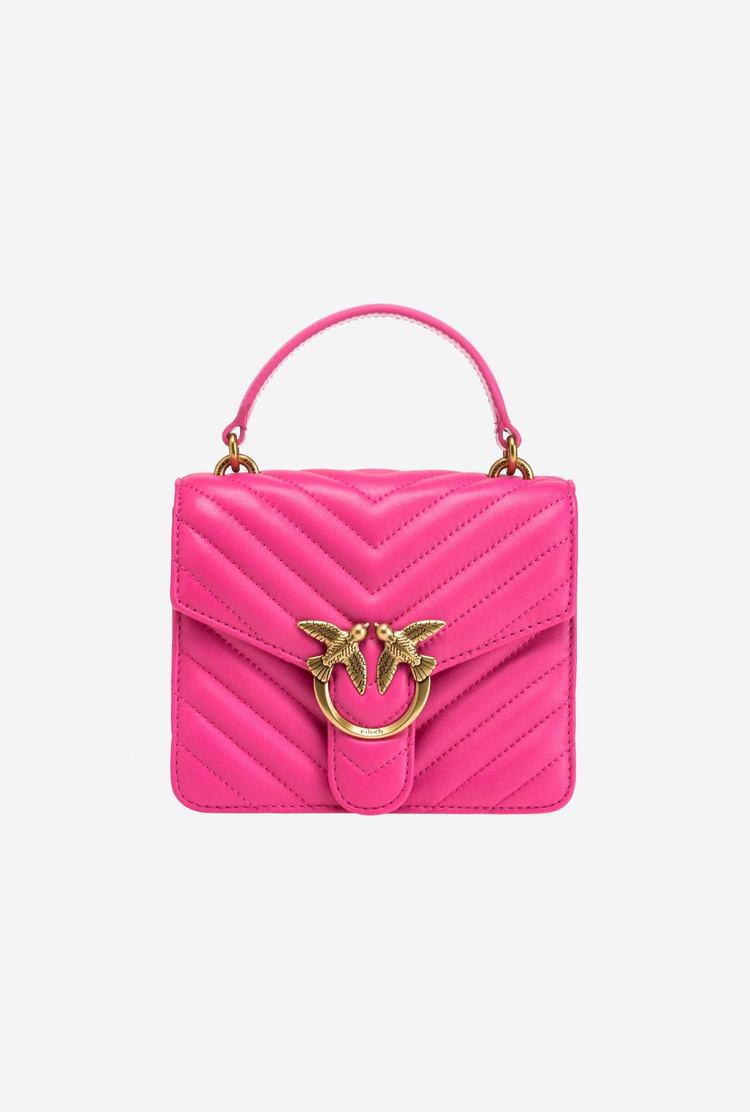 Fuchsia Gold Women's Pinko Mini Love Bag Handle Chevron Handbag | Ireland-23641789