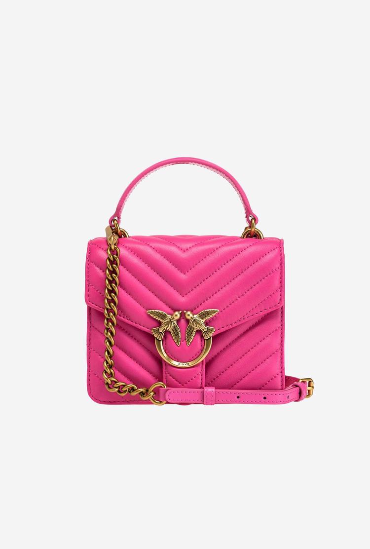 Fuchsia Gold Women\'s Pinko Mini Love Bag Handle Chevron Handbag | Ireland-23641789