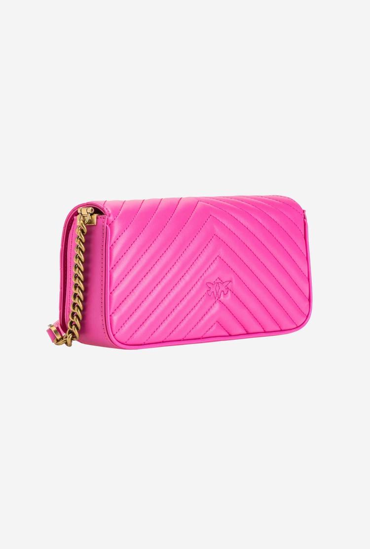 Fuchsia Gold Women's Pinko Mini Love Bag Click Baguette Chevron Shoulder Bags | Ireland-80375169