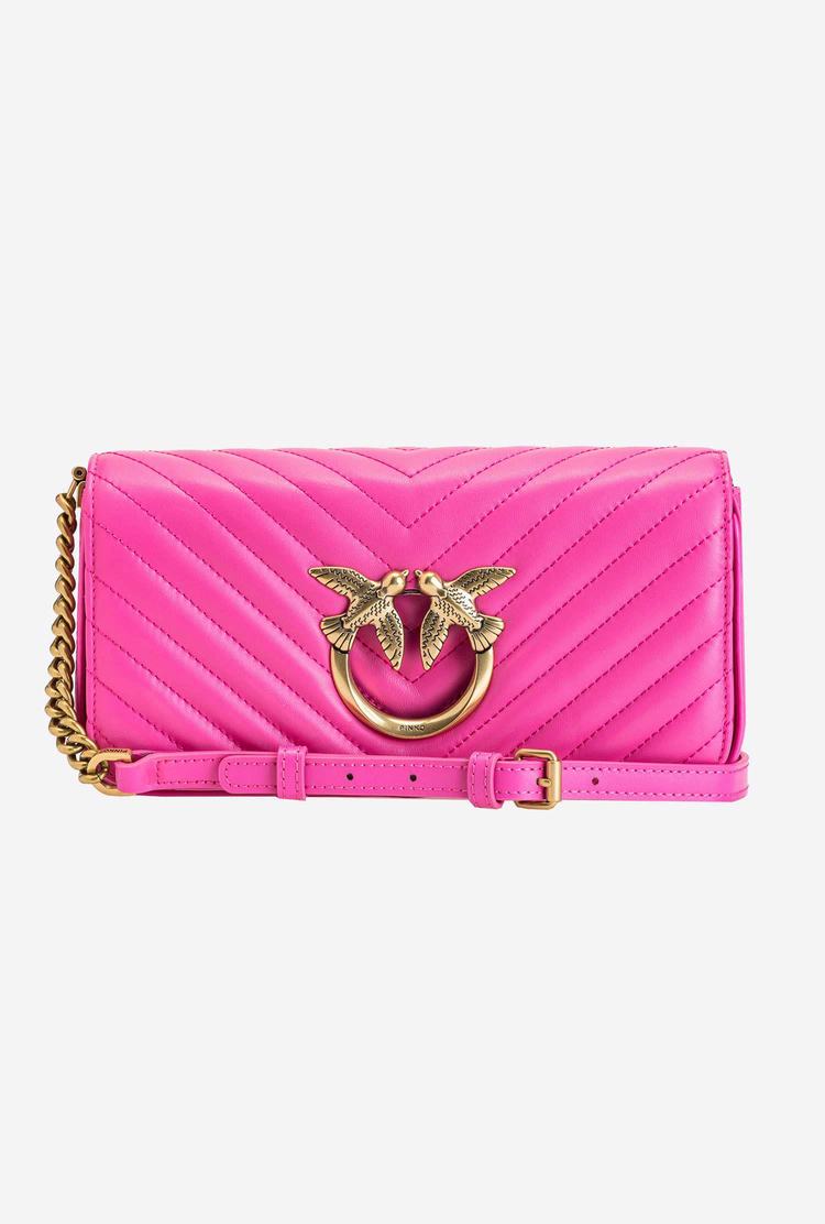 Fuchsia Gold Women\'s Pinko Mini Love Bag Click Baguette Chevron Shoulder Bags | Ireland-80375169