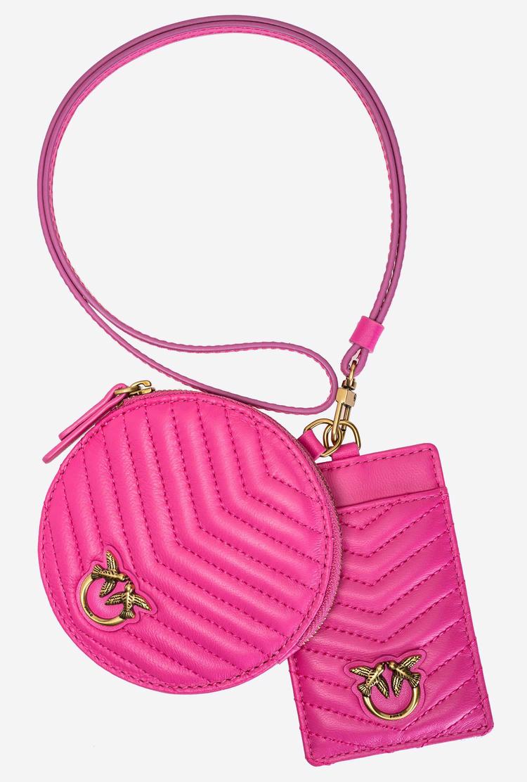 Fuchsia Gold Women\'s Pinko Necklace Mini Love Bag Chevron Purses | Ireland-82610359