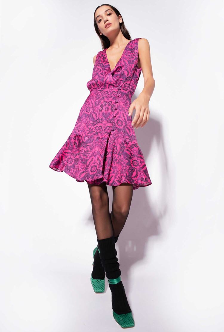 Fuchsia/Purple Women\'s Pinko Floral Jacquard Mini Dress | Ireland-63021859