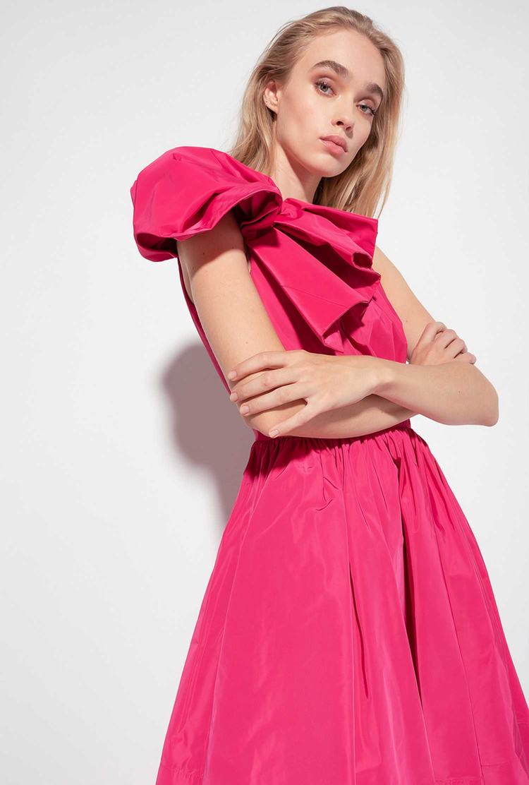 Fuchsia Purple Women's Pinko One-shoulder Taffeta Mini Dress | Ireland-54381729