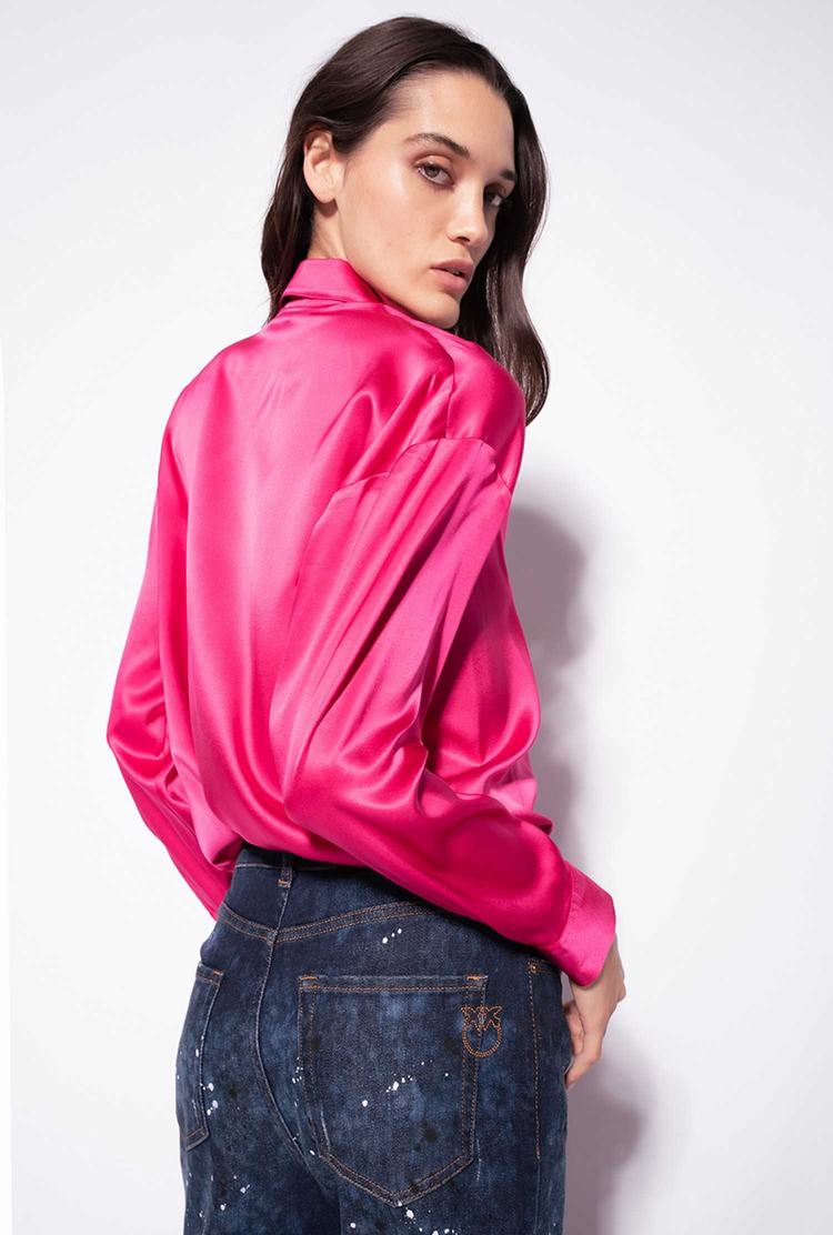 Fuchsia Purple Women's Pinko Silk Satin Shirts | Ireland-70381469