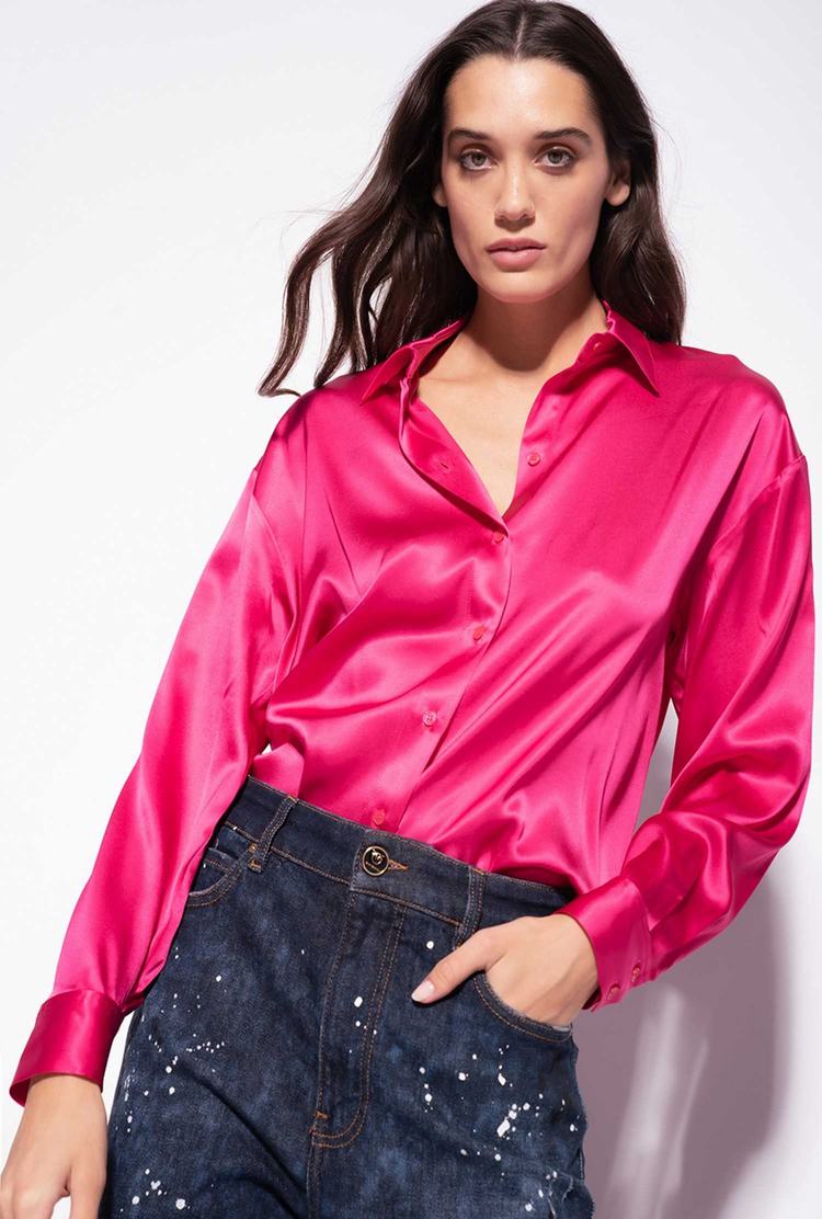 Fuchsia Purple Women\'s Pinko Silk Satin Shirts | Ireland-70381469