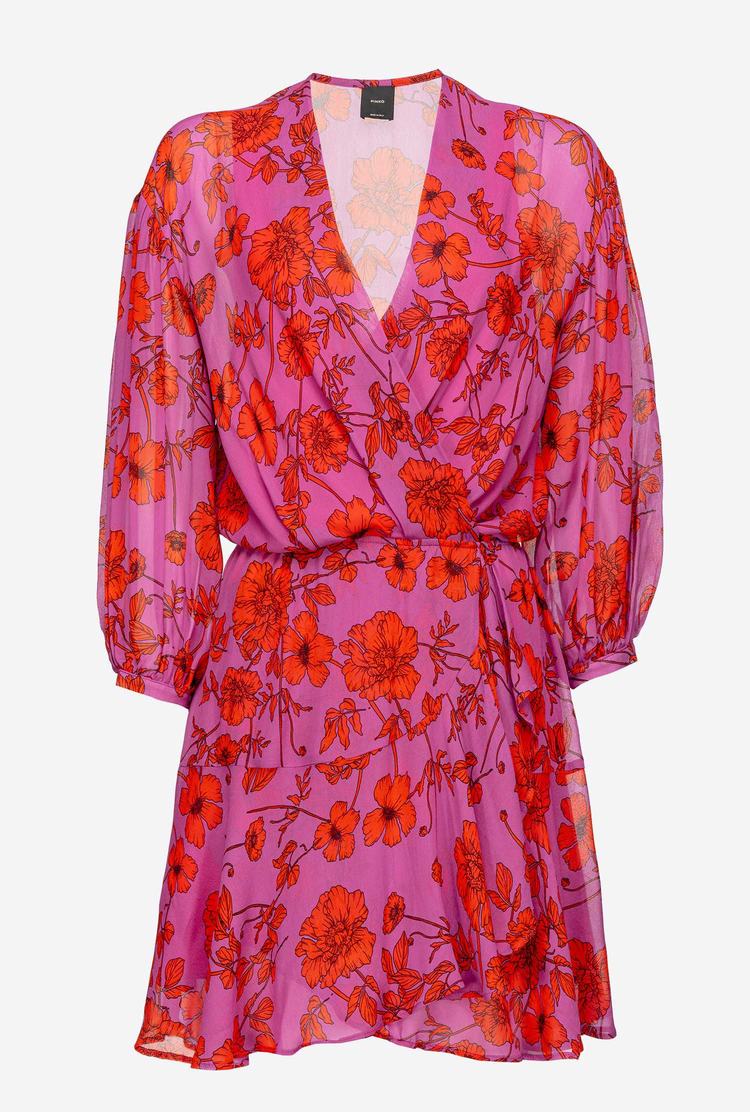 Fuchsia/Red Women's Pinko Graphic Floral Mini Dress | Ireland-10597829