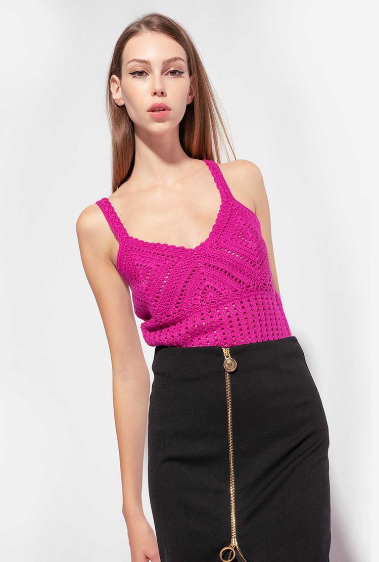 Fuchsia Women's Pinko Crocheted Tanks | Ireland-78623909