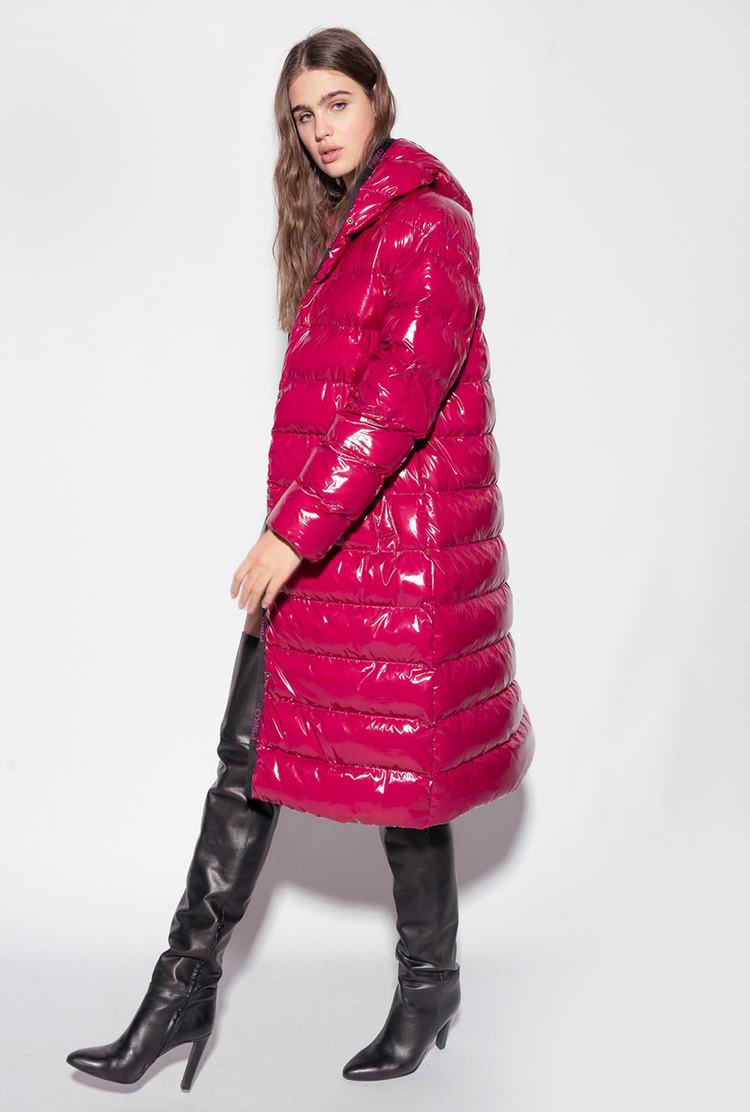 Fuchsia Women's Pinko Long Crystal Nylon Down Jackets | Ireland-56802319