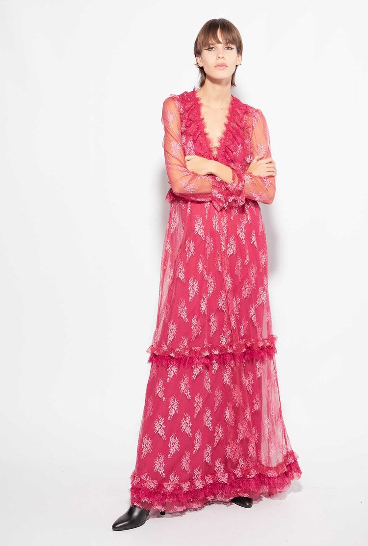 Fuchsia Women's Pinko Long Lace Dress | Ireland-84392759