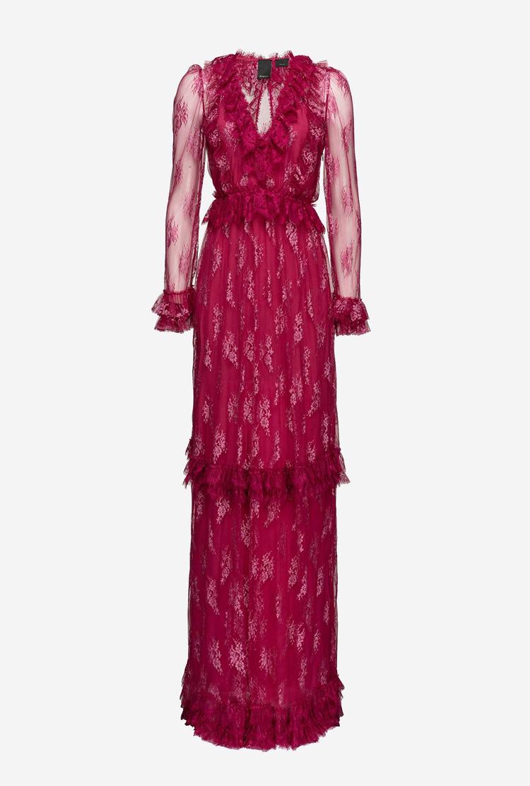 Fuchsia Women's Pinko Long Lace Dress | Ireland-84392759