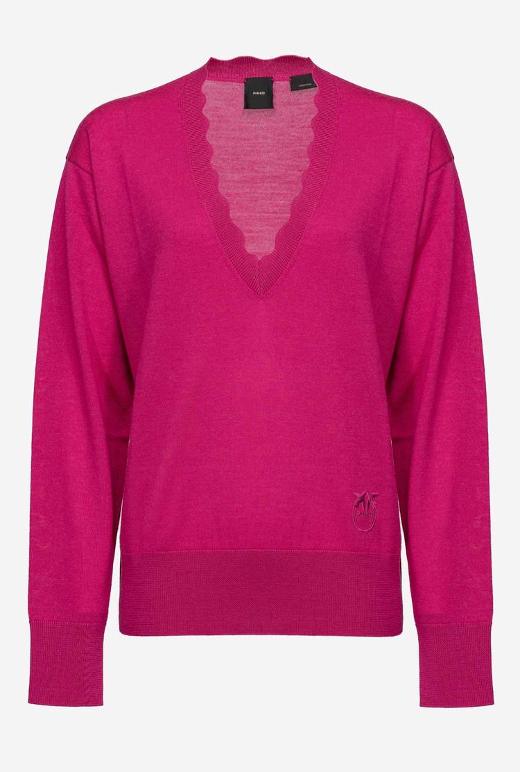 Fuchsia Women's Pinko Love Birds Embroidery Pullover | Ireland-01279469