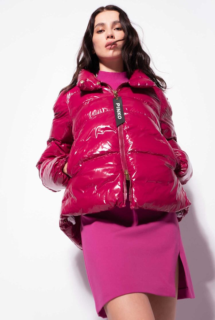 Fuchsia Women's Pinko Padded Crystal Nylon Jackets | Ireland-19347089