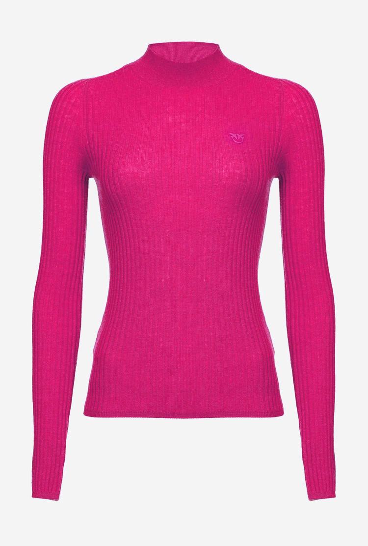 Fuchsia Women's Pinko Ribbed Mock-turtleneck Sweaters | Ireland-24837569