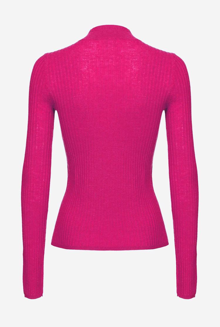 Fuchsia Women's Pinko Ribbed Mock-turtleneck Sweaters | Ireland-24837569