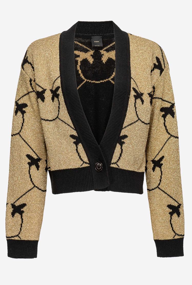 Gold/Black Women's Pinko Cropped Monogram Jacquard Cardigan | Ireland-90217549