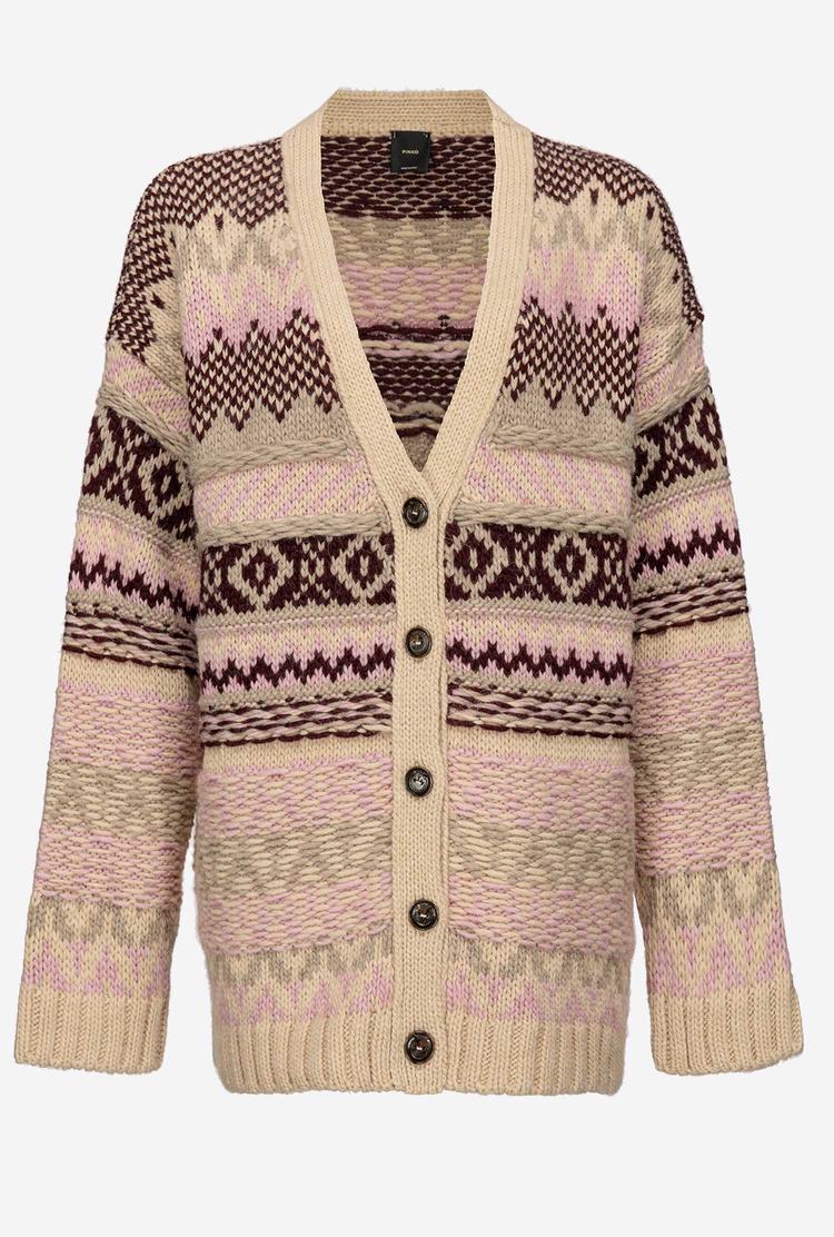 Gold Women's Pinko Alpaca-blend Jacquard Cardigan | Ireland-19427039