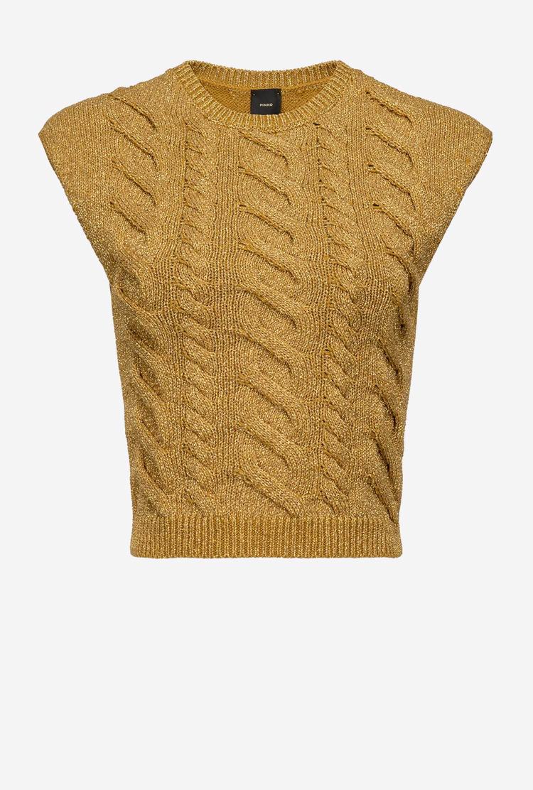 Gold Women's Pinko Knit Lurex Vest | Ireland-54683099