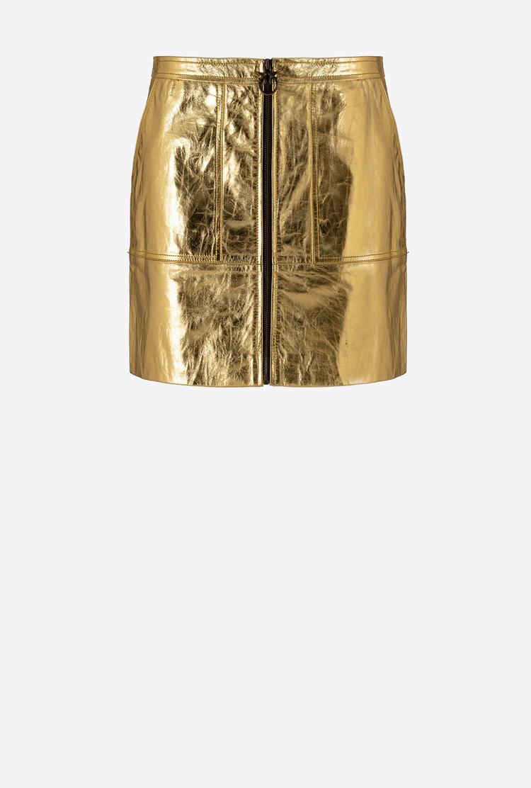 Gold Women's Pinko Laminated Mini Skirts | Ireland-43687259