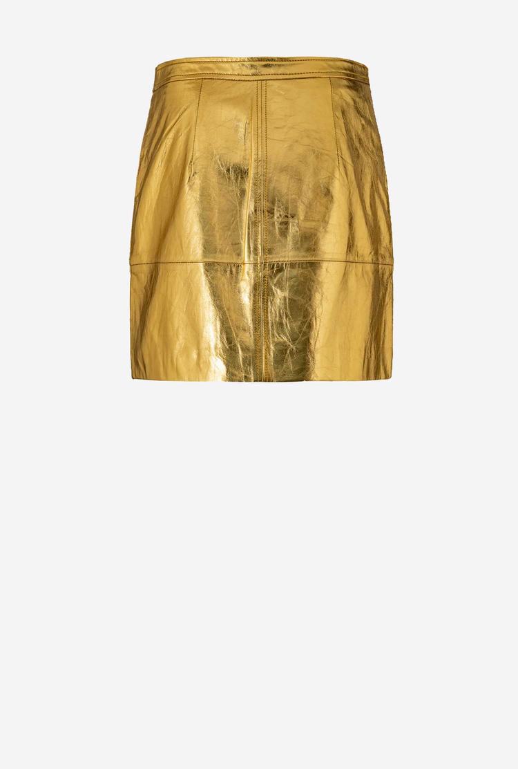 Gold Women's Pinko Laminated Mini Skirts | Ireland-43687259