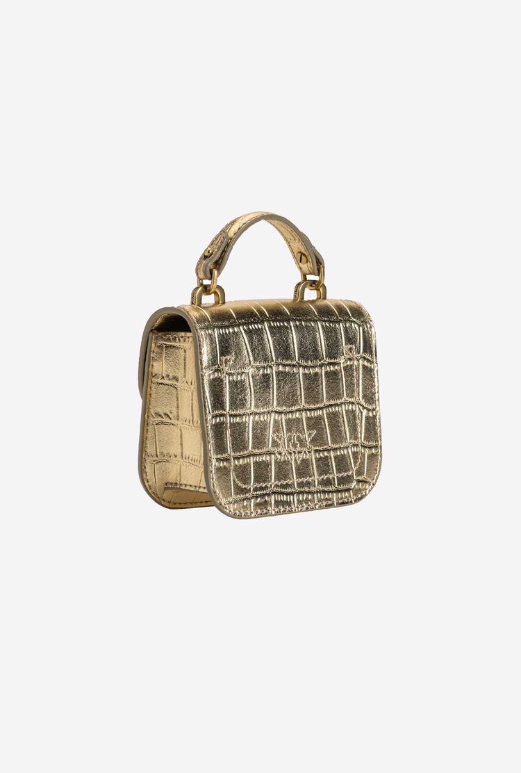 Gold Women's Pinko Micro Love Bag Bell Croco Handbag | Ireland-20345769