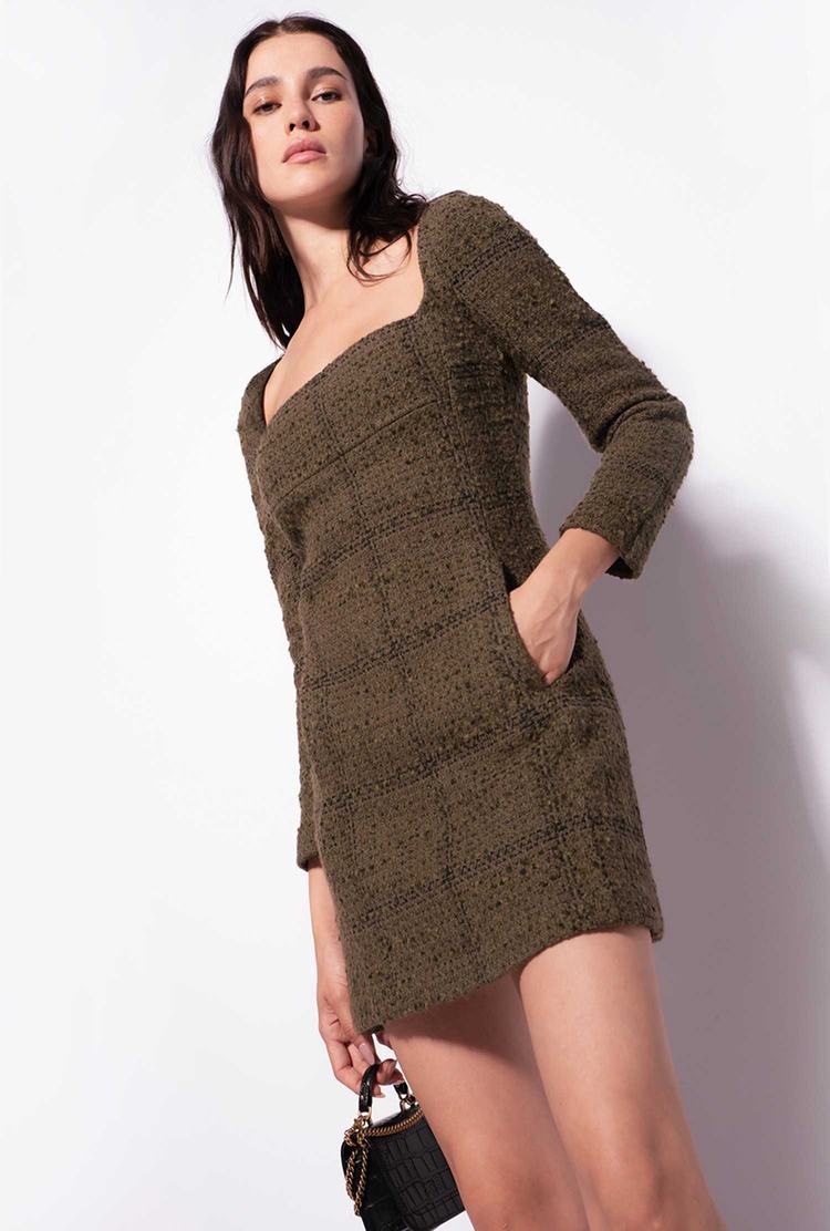 Green/Black Women's Pinko Bouclé Mini Dress | Ireland-06784139