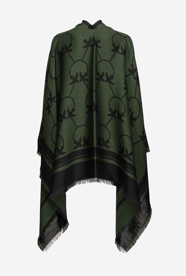 Green/Black Women's Pinko Large Love Birds Shawl Scarves | Ireland-94751239