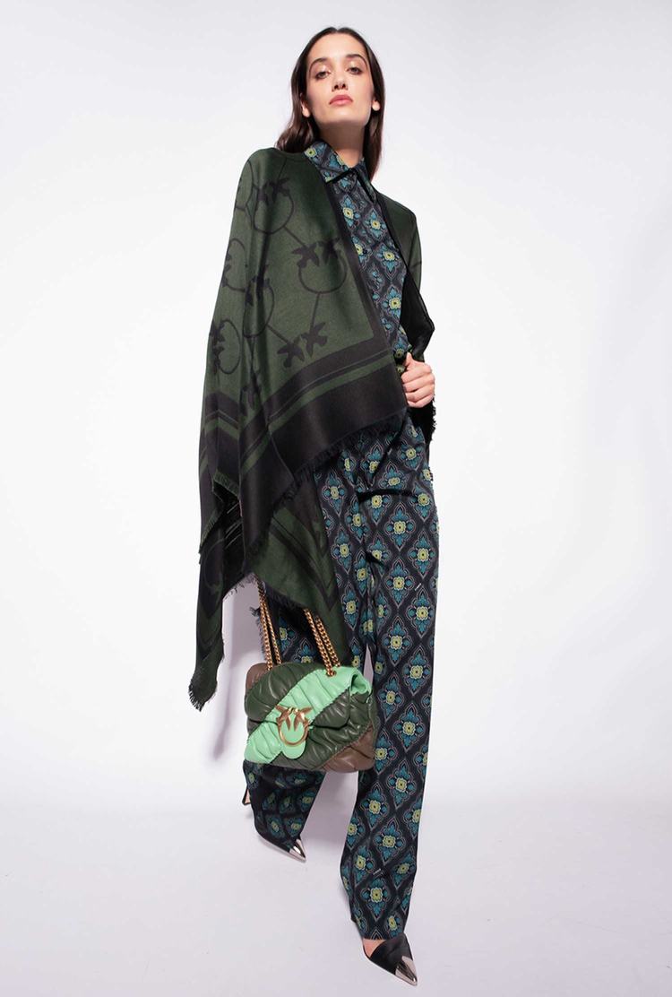 Green/Black Women's Pinko Large Love Birds Shawl Scarves | Ireland-94751239