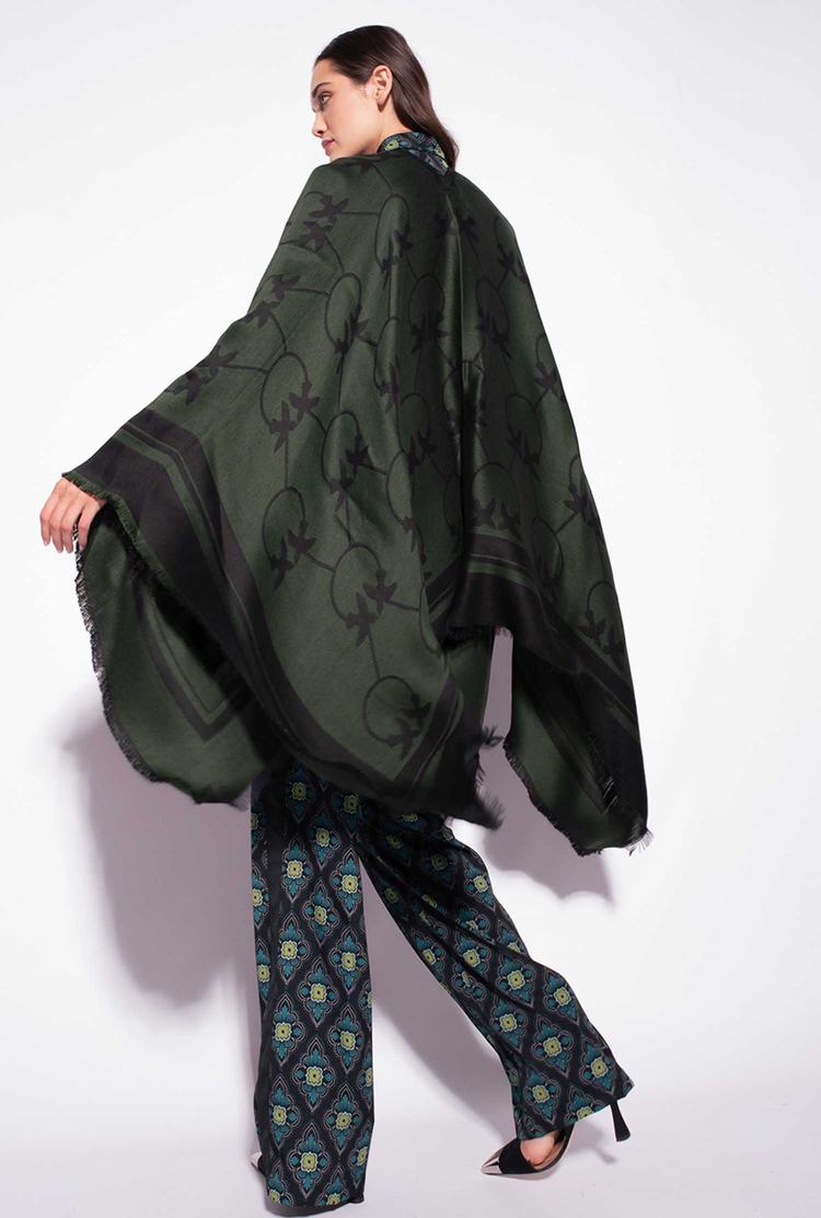 Green/Black Women's Pinko Large Love Birds Shawl Scarves | Ireland-94751239