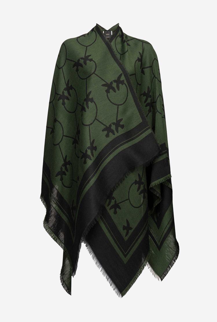 Green/Black Women\'s Pinko Large Love Birds Shawl Scarves | Ireland-94751239